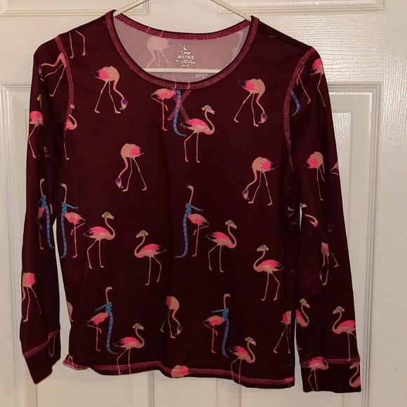 Justice Other - Justice Girls Flamingo Winter Maroon Pink Long Sleeve Pajama Shirt Size 14